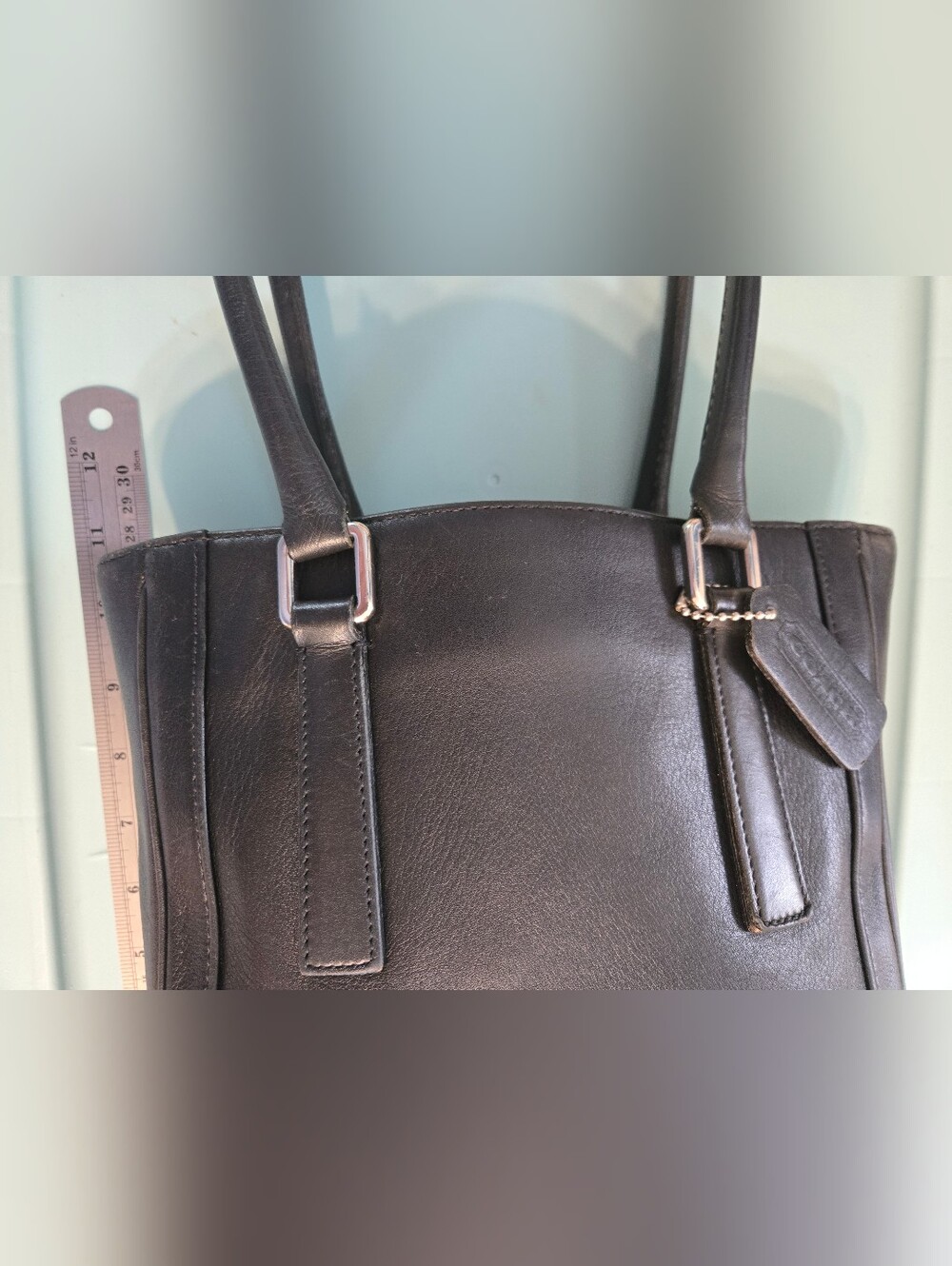 Vintage Coach Black Leather Bonnie Legacy Slim Tote Bag #9422 - Picture 6 of 16